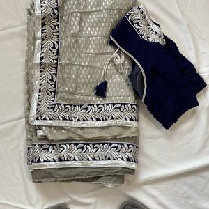 Silver party wear saree